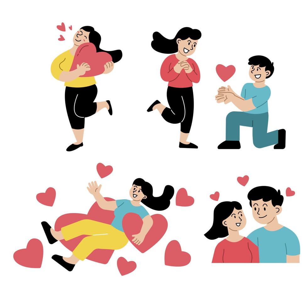 Collection of flat cartoon illustration vector people in love Concept Isolated on white background.