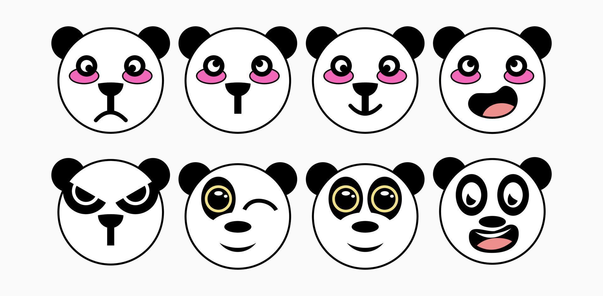 lindas expresiones faciales de panda con varios tipos de emociones vector