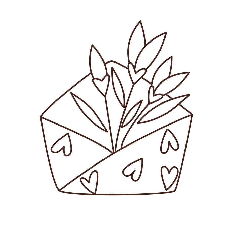 Doodle vector illustration of opened envelope full of flowers.