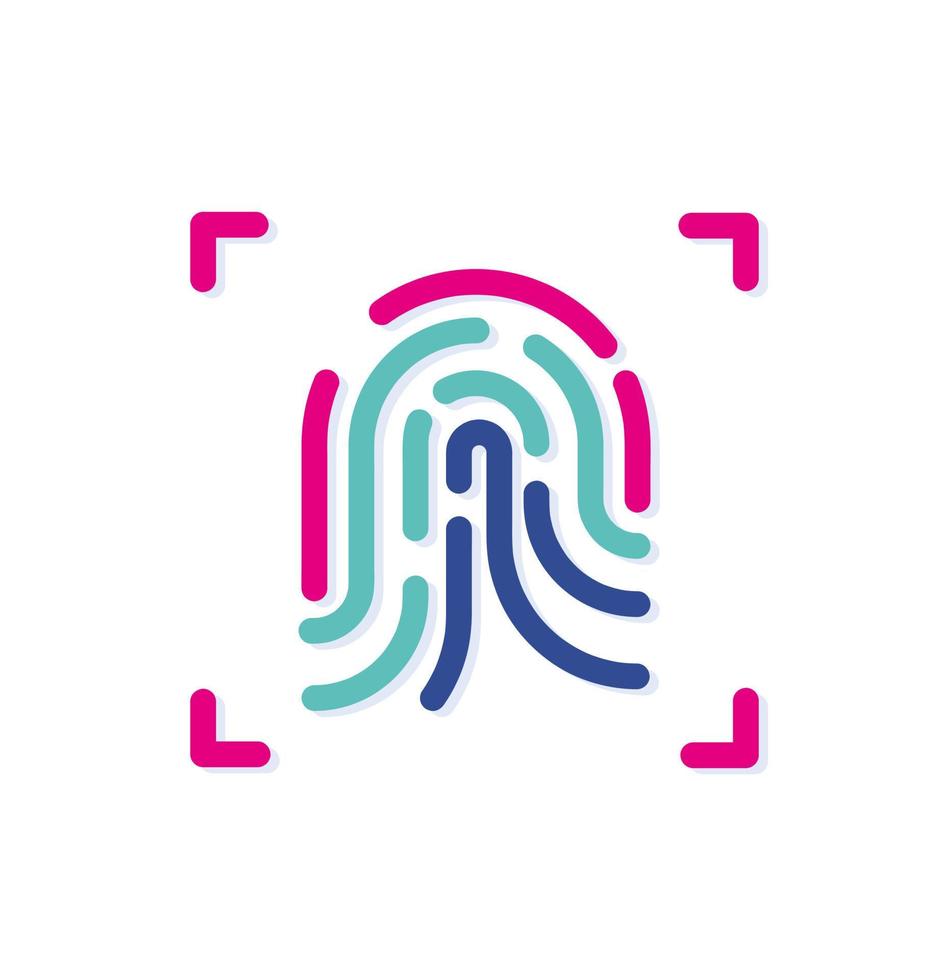 Abstract colorful digital fingerprint logo icon. Fingerprint focus. Modern lines with new pop art colors. Bold line clean style template set. vector