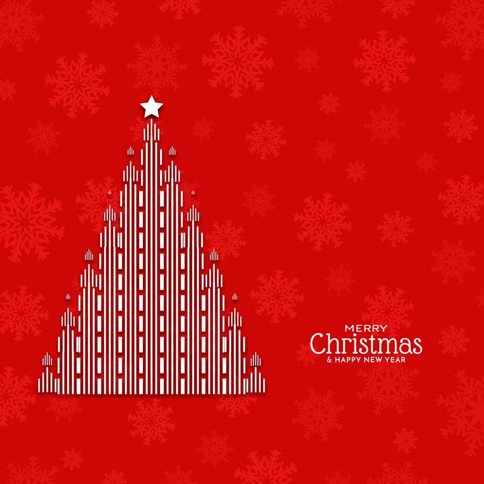 Merry Christmas festival red color background with modern christmas tree vector