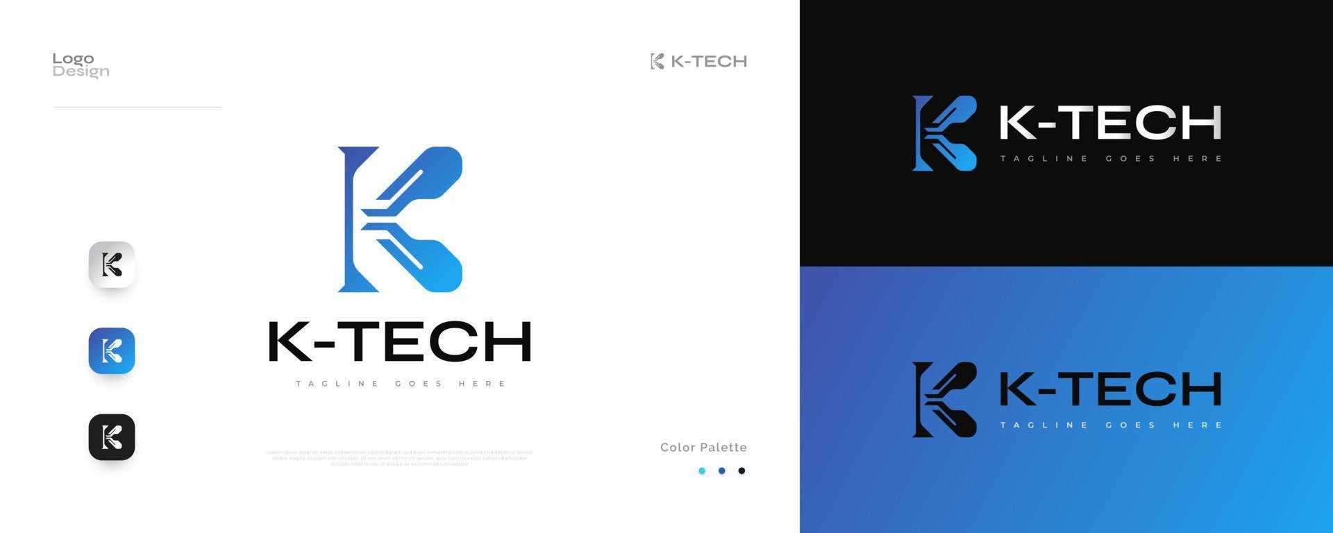 diseño de logotipo de letra k abstracto con concepto de tecnología en degradado azul vector