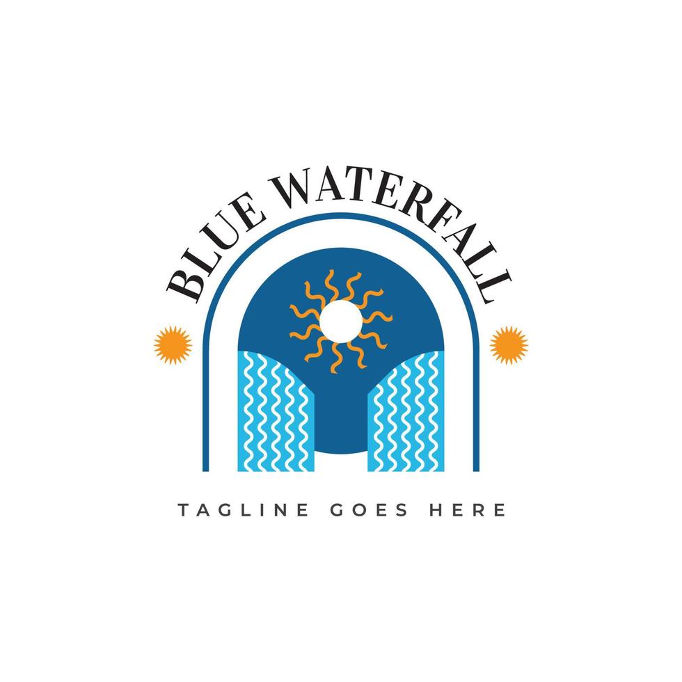 Abstract Blue Waterfall Logo with Sun. Suitable for Tourism, Park, or Travel Industry Logo vector