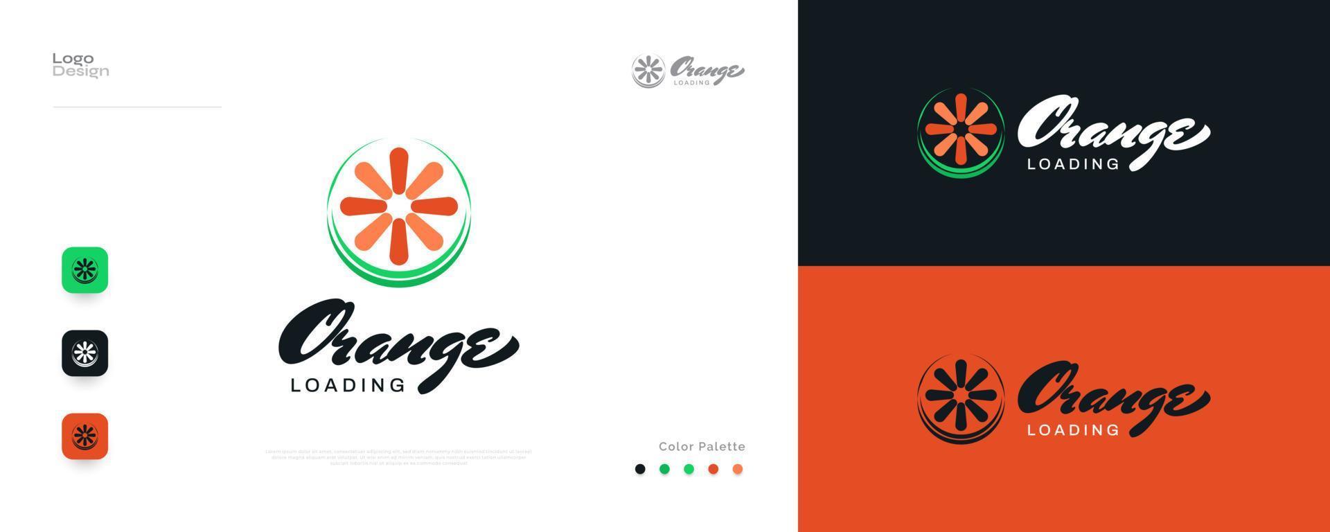 diseño de logotipo naranja simple y mínimo con concepto de carga. ideal para negocios, aplicaciones, empresas de nueva creación y logotipo de tecnología vector