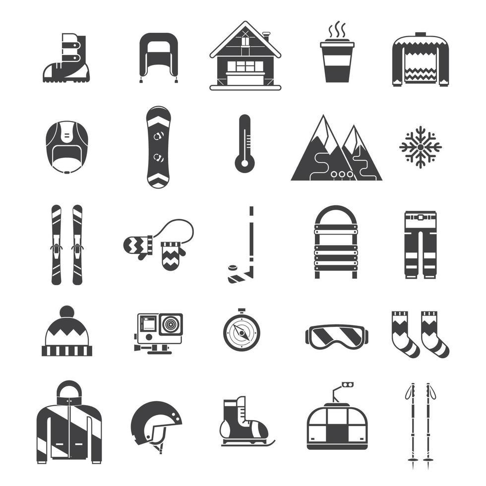 Winter Sports and Activity Outline Icon Set vector