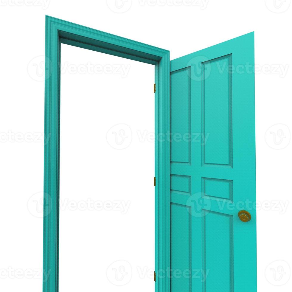 open light blue isolated door closed 3d illustration rendering photo