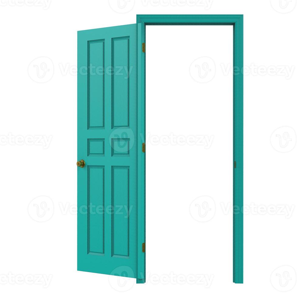 puerta aislada azul claro abierta cerrada representación de ilustración 3d foto