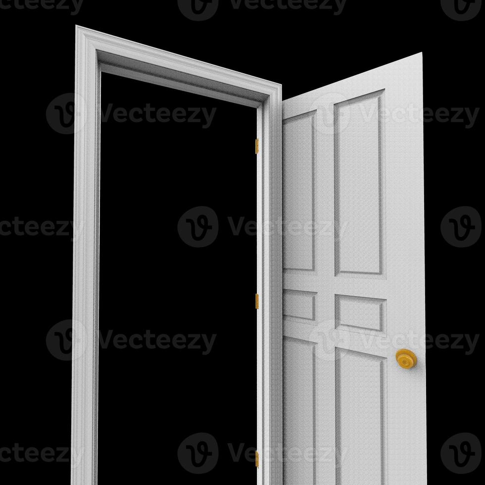 open isolated white door closed 3d illustration rendering photo