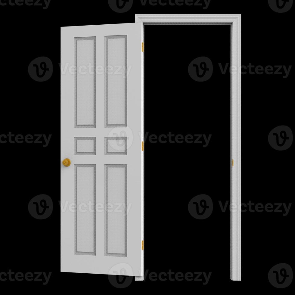 open isolated white door closed 3d illustration rendering photo