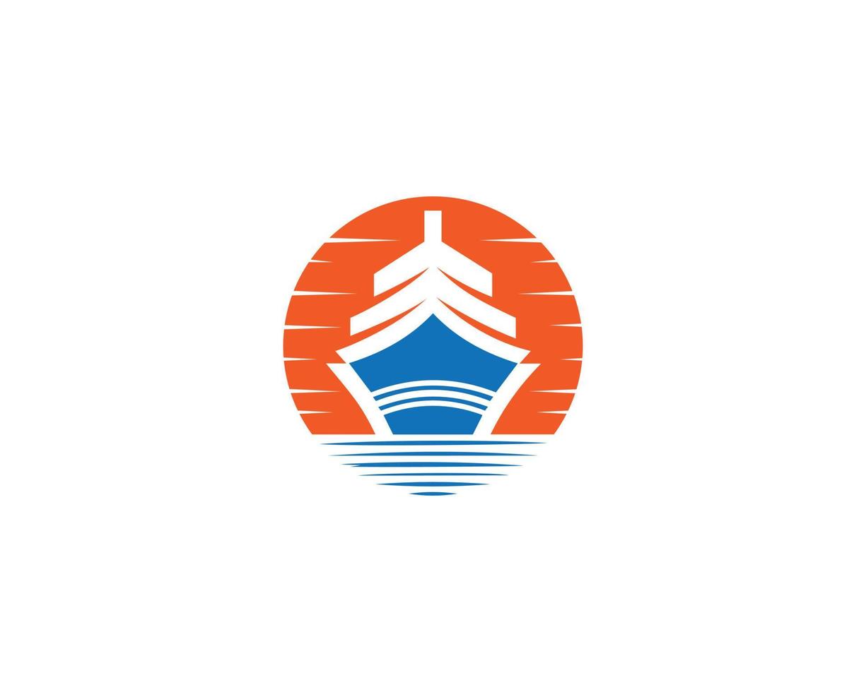 Cruise Ship Logo Design With Sun Symbol Vector Graphic Abstract Modern Template Icon illustration.