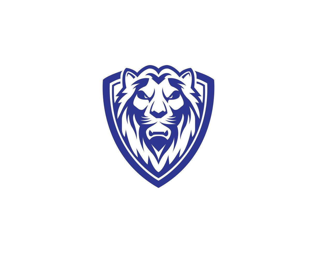 Lion Head Shield Logo Design Badge Symbol Premium Animal Sign Vector Illustration.
