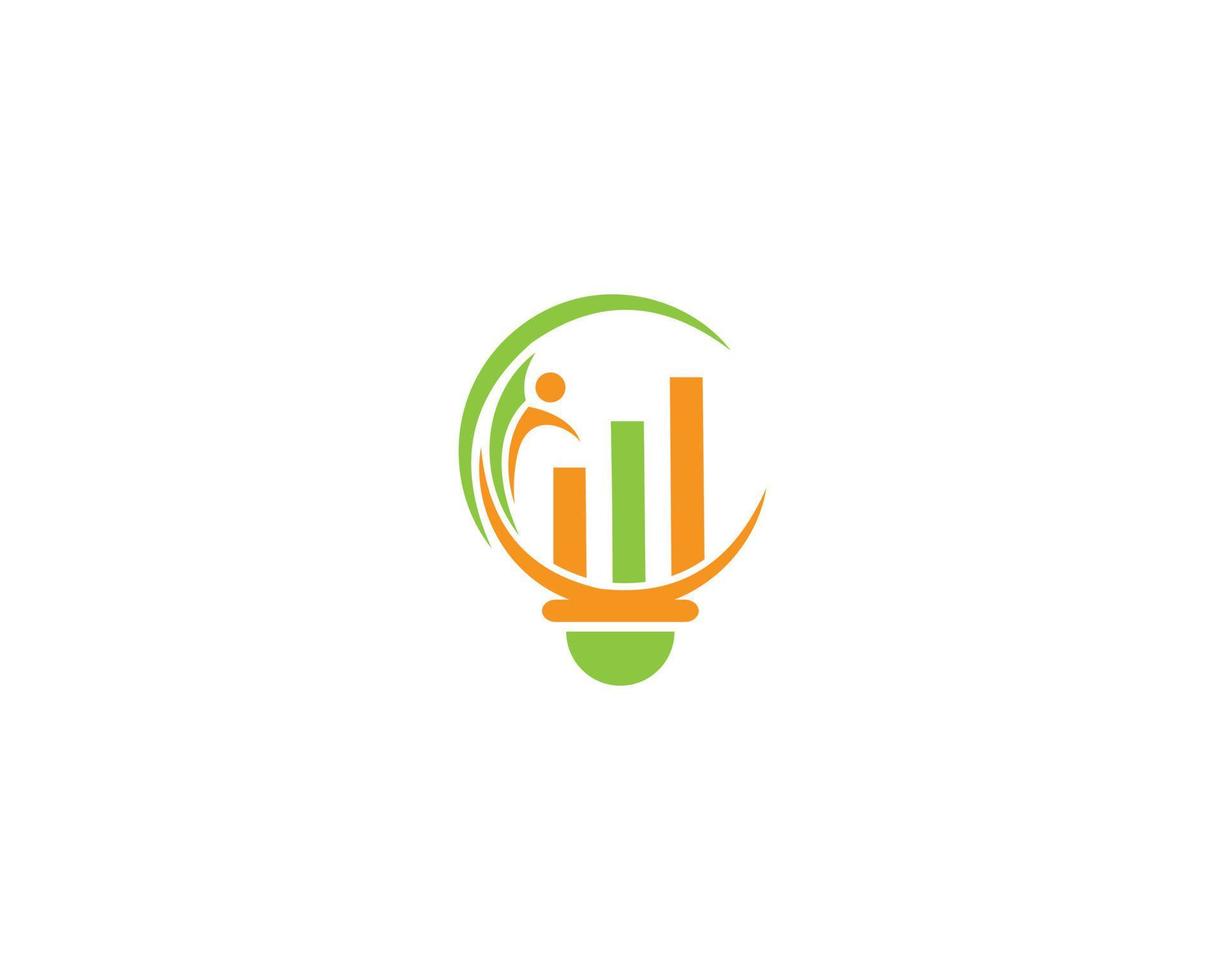 Bulb Accounting And Chart Business Concept Logo Design With Human Symbol Vector Template.