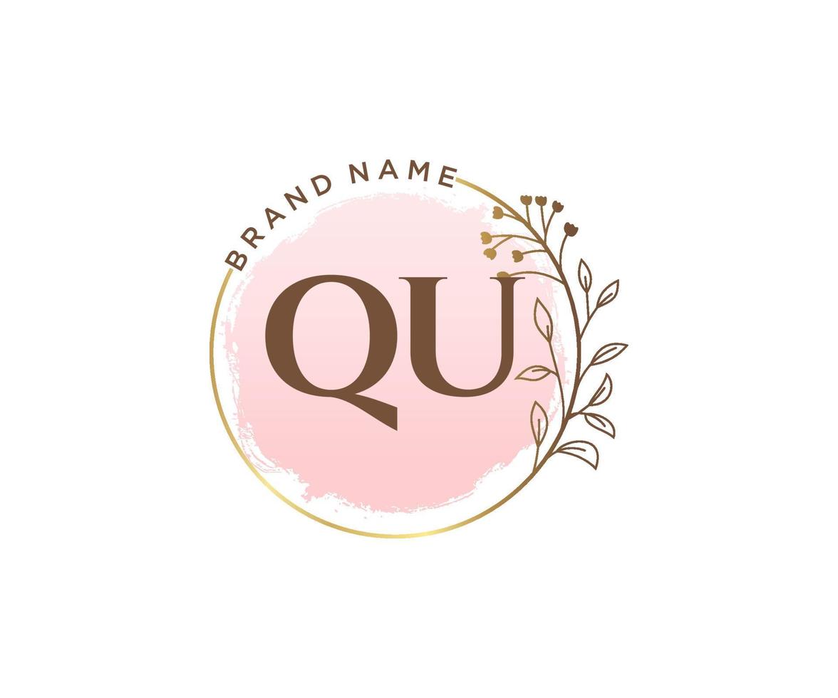 Initial QU feminine logo. Usable for Nature, Salon, Spa, Cosmetic and Beauty Logos. Flat Vector Logo Design Template Element.