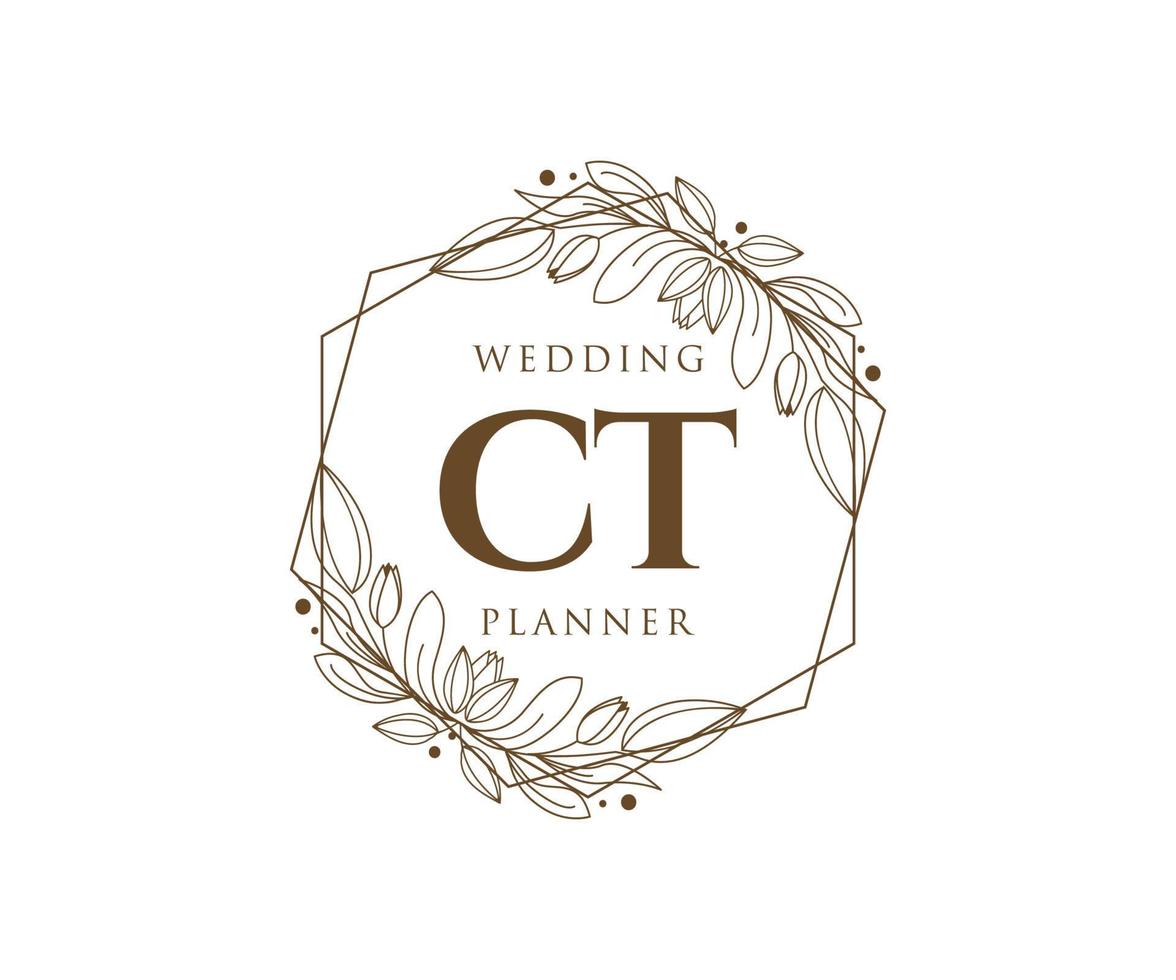 CT Initials letter Wedding monogram logos collection, hand drawn modern minimalistic and floral templates for Invitation cards, Save the Date, elegant identity for restaurant, boutique, cafe in vector