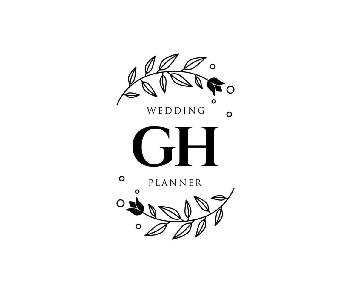 Colección de logotipos de monograma de boda con letras iniciales gh, plantillas florales y minimalistas modernas dibujadas a mano para tarjetas de invitación, guardar la fecha, identidad elegante para restaurante, boutique, café en vector