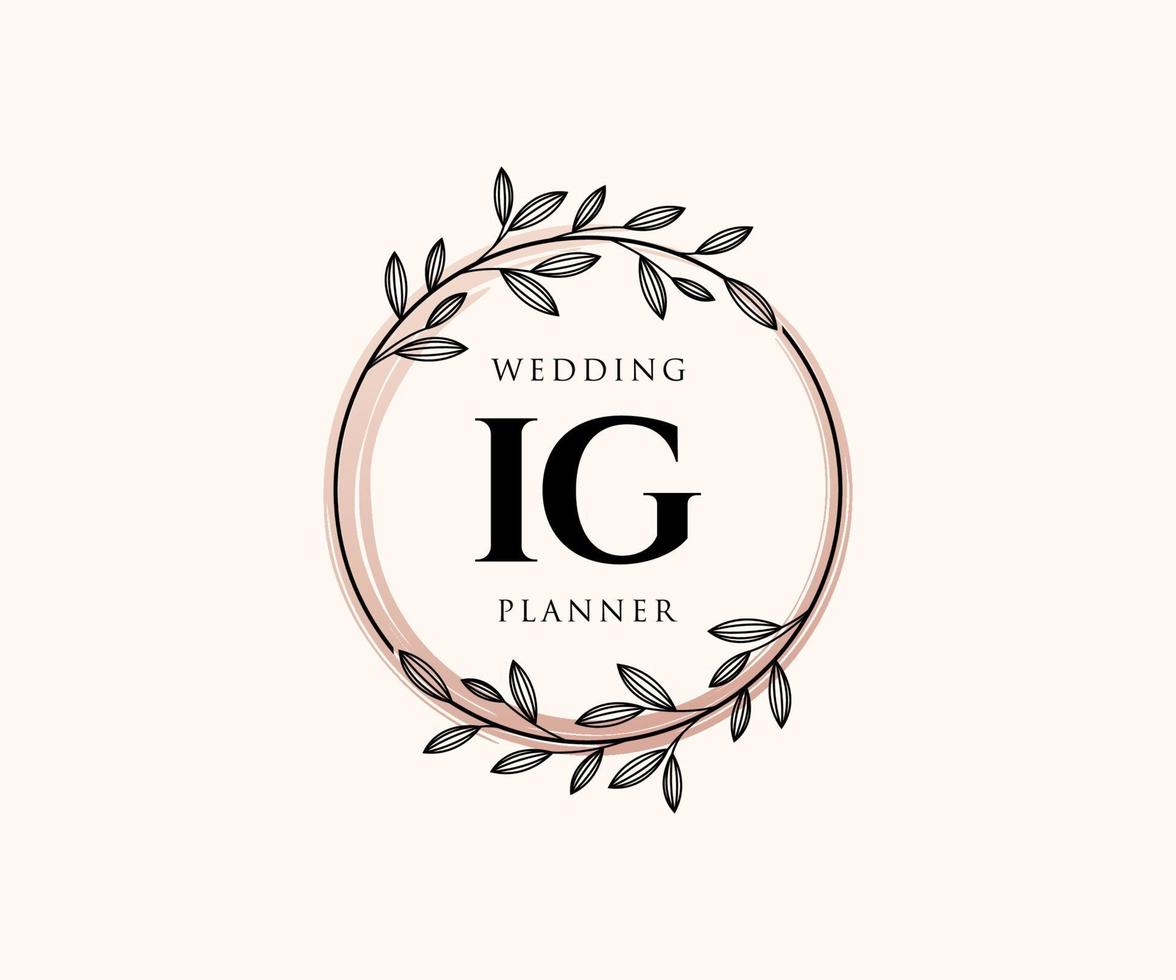 colección de logotipos de monograma de boda con letras iniciales ig, plantillas florales y minimalistas modernas dibujadas a mano para tarjetas de invitación, guardar la fecha, identidad elegante para restaurante, boutique, café en vector