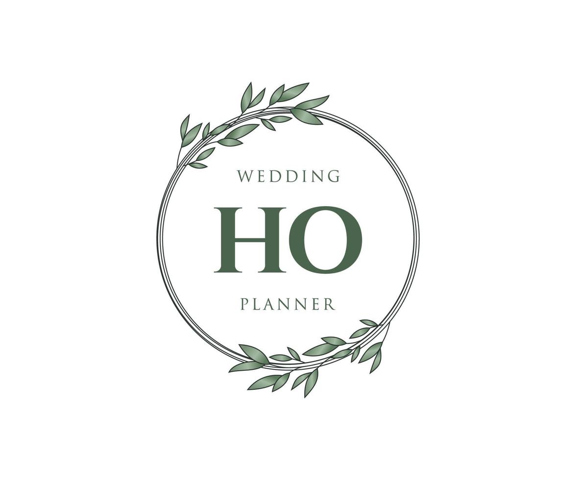 colección de logotipos de monograma de boda con letras iniciales ho, plantillas florales y minimalistas modernas dibujadas a mano para tarjetas de invitación, guardar la fecha, identidad elegante para restaurante, boutique, café en vector