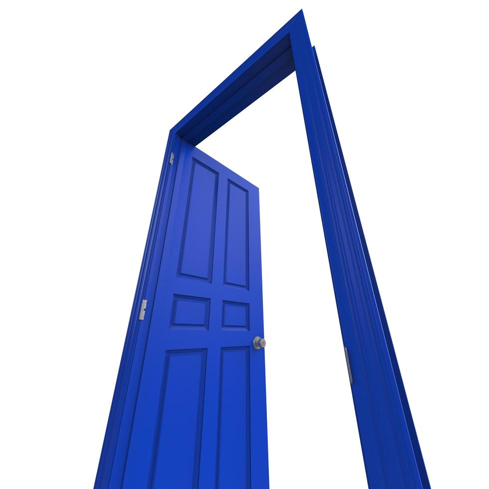 open isolated blue door closed 3d illustration rendering photo