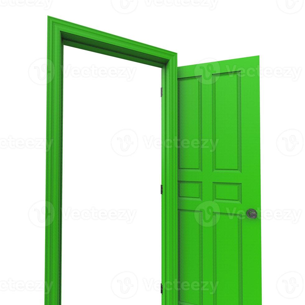 puerta verde abierta aislada cerrada representación de ilustración 3d foto