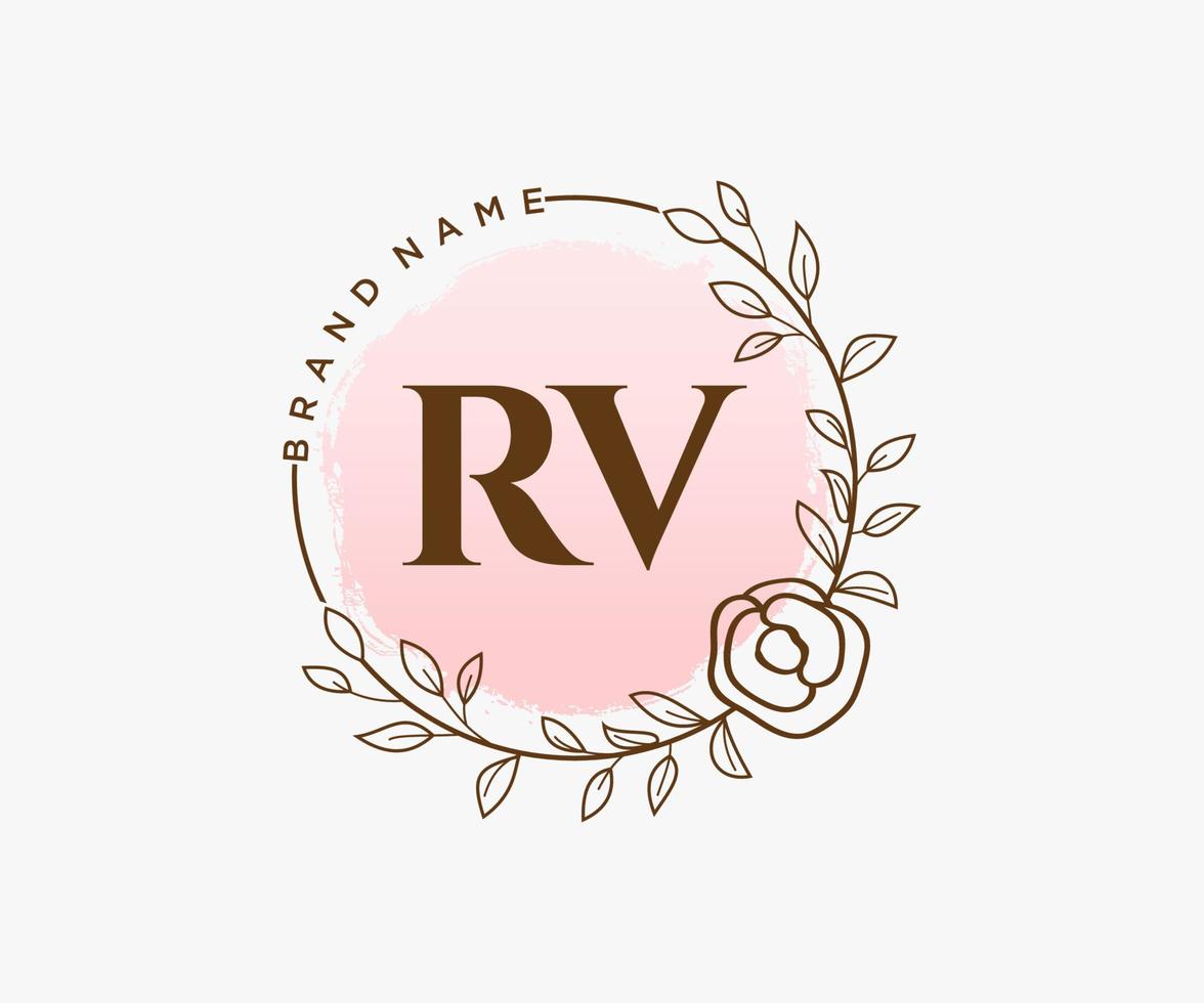 logotipo femenino inicial rv. utilizable para logotipos de naturaleza, salón, spa, cosmética y belleza. elemento de plantilla de diseño de logotipo de vector plano.