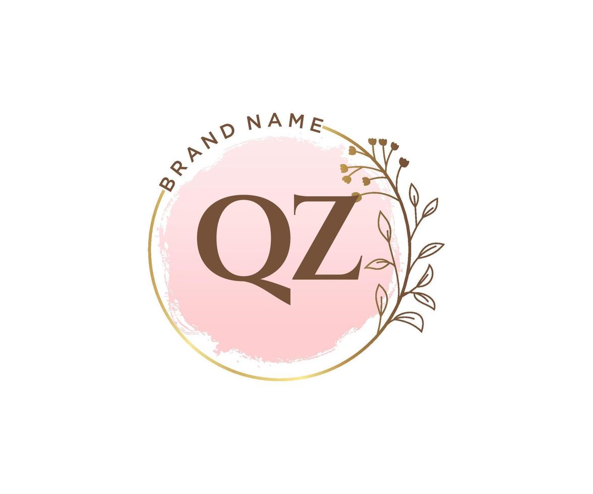 logotipo femenino qz inicial. utilizable para logotipos de naturaleza, salón, spa, cosmética y belleza. elemento de plantilla de diseño de logotipo de vector plano.