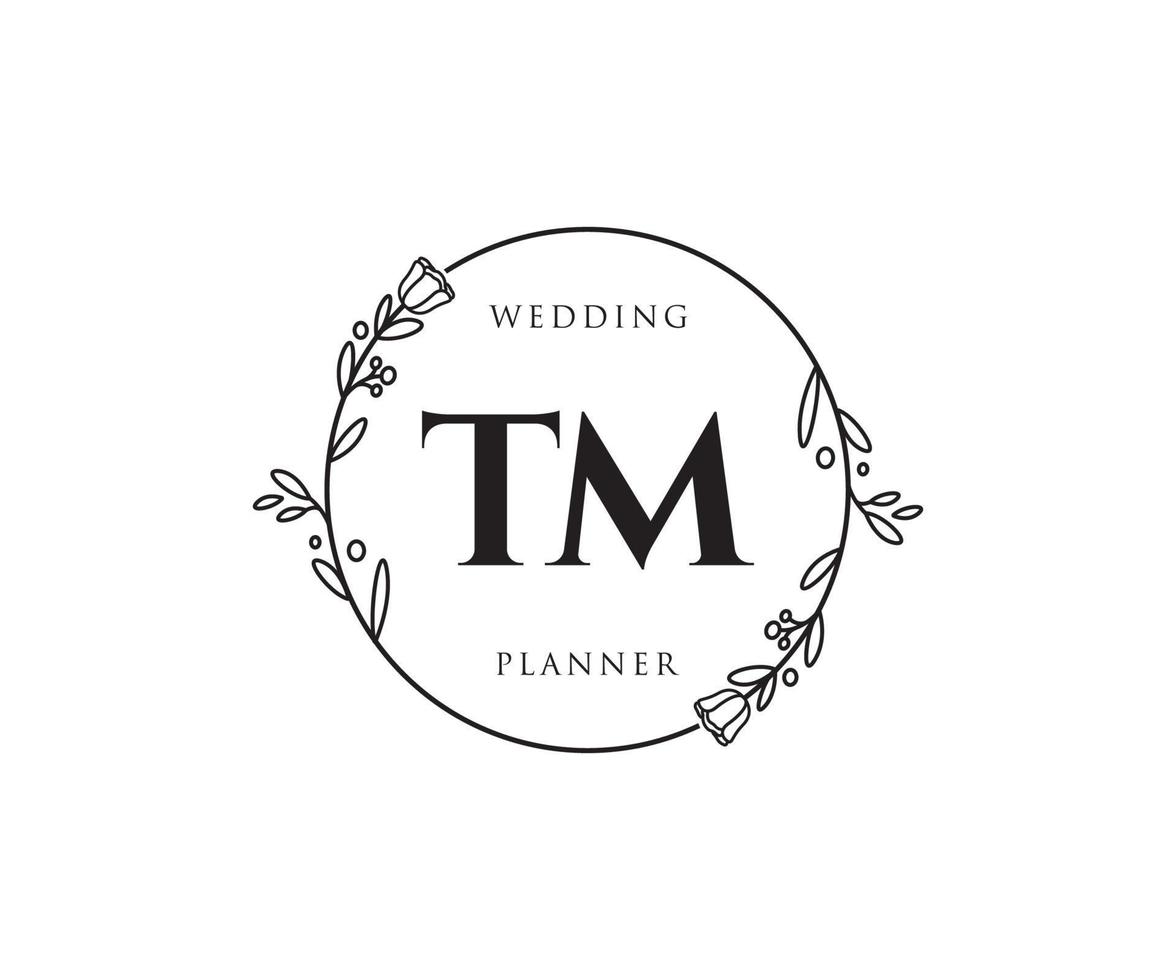 Initial TM feminine logo. Usable for Nature, Salon, Spa, Cosmetic and Beauty Logos. Flat Vector Logo Design Template Element.