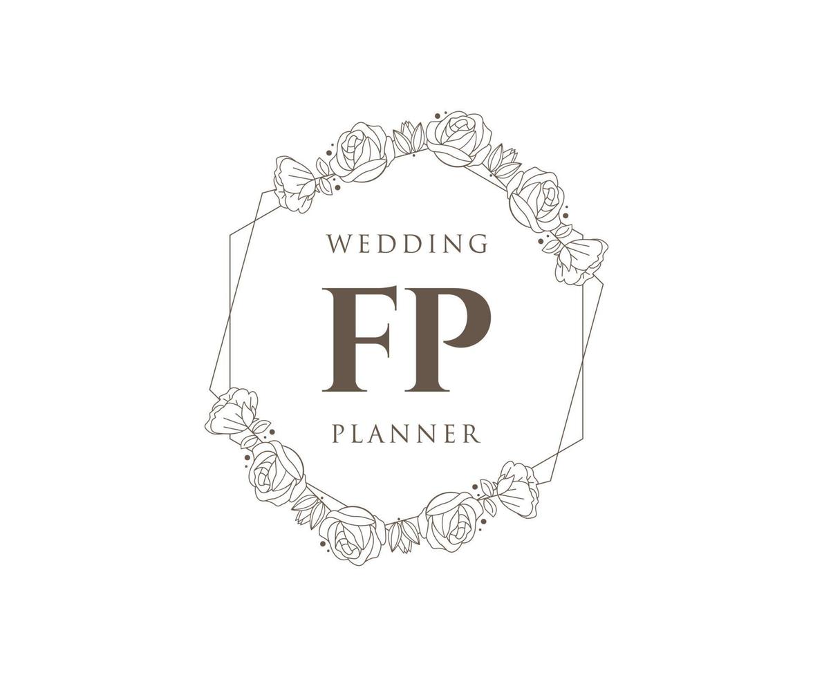 colección de logotipos de monograma de boda con letras iniciales fp, plantillas florales y minimalistas modernas dibujadas a mano para tarjetas de invitación, guardar la fecha, identidad elegante para restaurante, boutique, café en vector