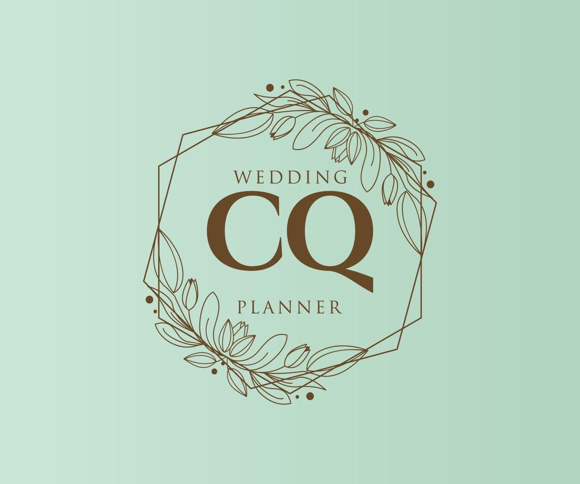 colección de logotipos de monograma de boda con letras iniciales cq, plantillas florales y minimalistas modernas dibujadas a mano para tarjetas de invitación, guardar la fecha, identidad elegante para restaurante, boutique, café en vector