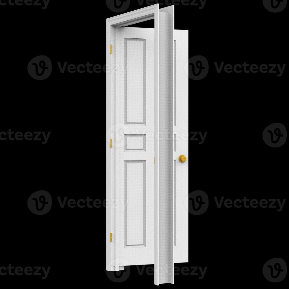 open isolated white door closed 3d illustration rendering photo