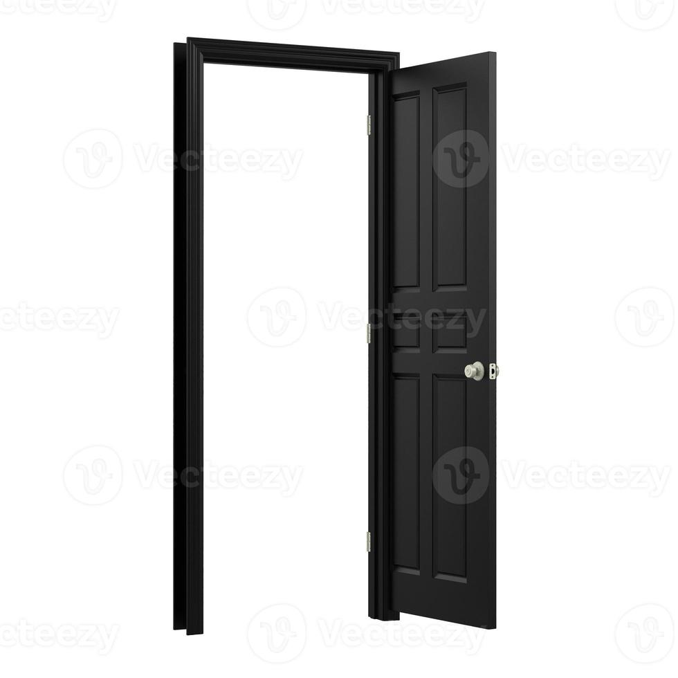 open isolated black door closed 3d illustration rendering photo