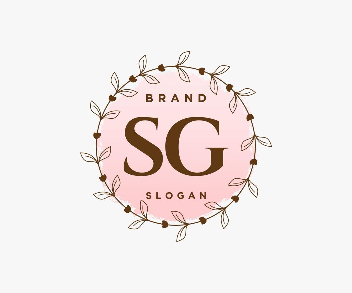 Initial SG feminine logo. Usable for Nature, Salon, Spa, Cosmetic and Beauty Logos. Flat Vector Logo Design Template Element.