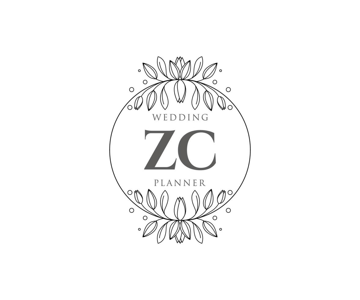 colección de logotipos de monograma de boda con letras iniciales zc, plantillas florales y minimalistas modernas dibujadas a mano para tarjetas de invitación, guardar la fecha, identidad elegante para restaurante, boutique, café en vector