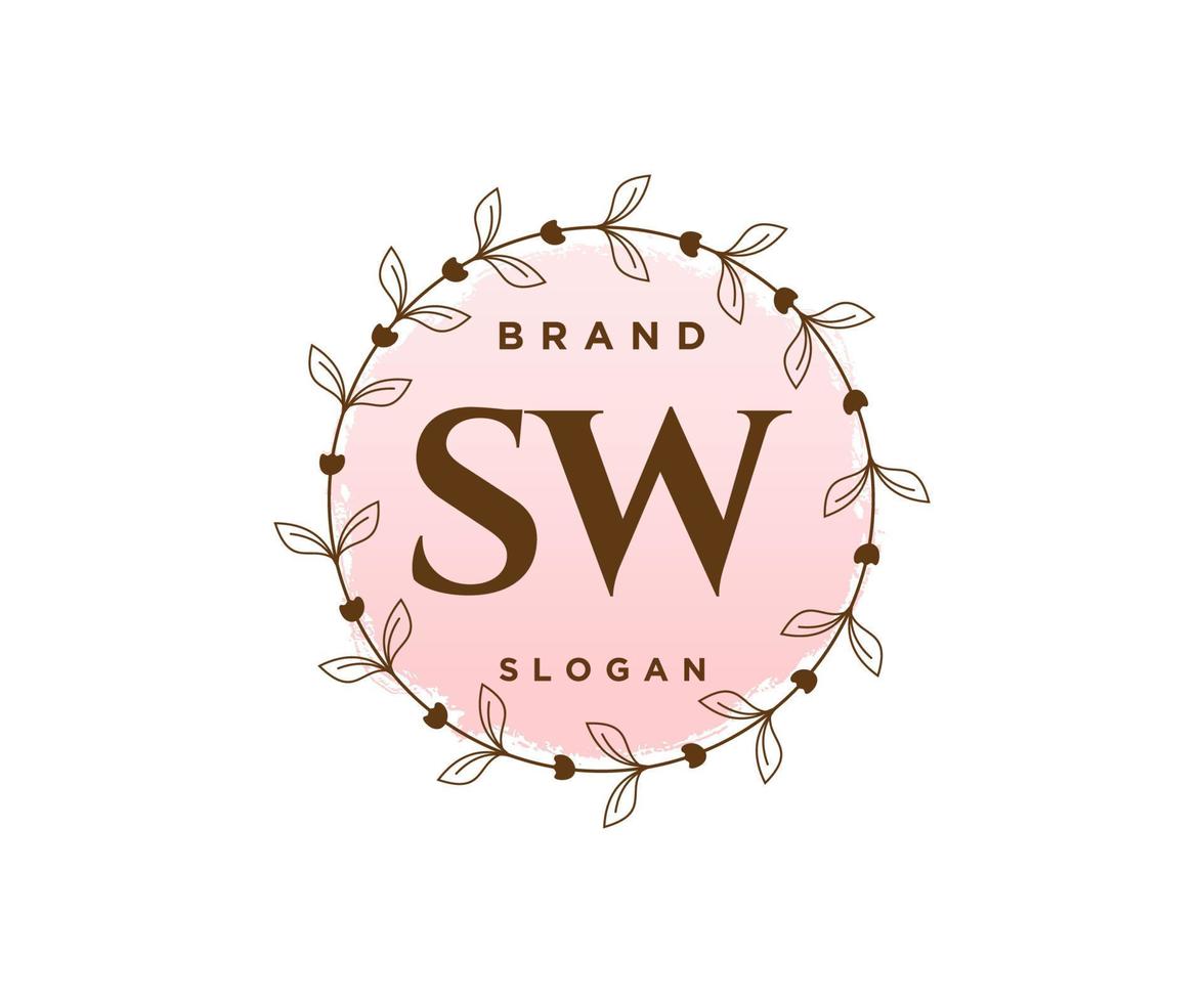 Initial SW feminine logo. Usable for Nature, Salon, Spa, Cosmetic and Beauty Logos. Flat Vector Logo Design Template Element.