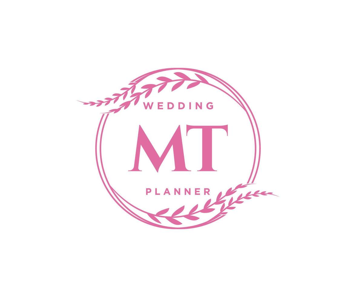 colección de logotipos de monograma de boda con letras iniciales mt, plantillas florales y minimalistas modernas dibujadas a mano para tarjetas de invitación, guardar la fecha, identidad elegante para restaurante, boutique, café en vector