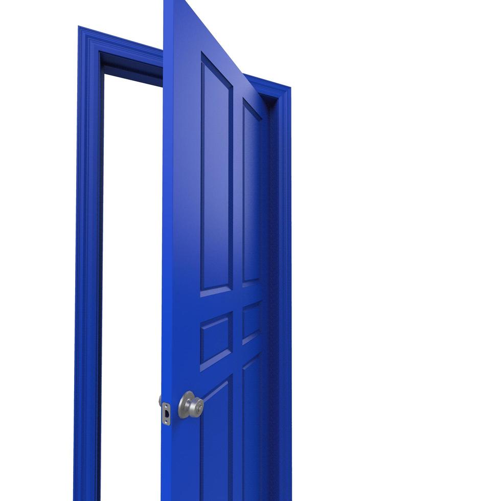 open isolated blue door closed 3d illustration rendering photo