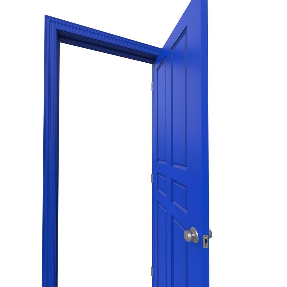 open isolated blue door closed 3d illustration rendering photo