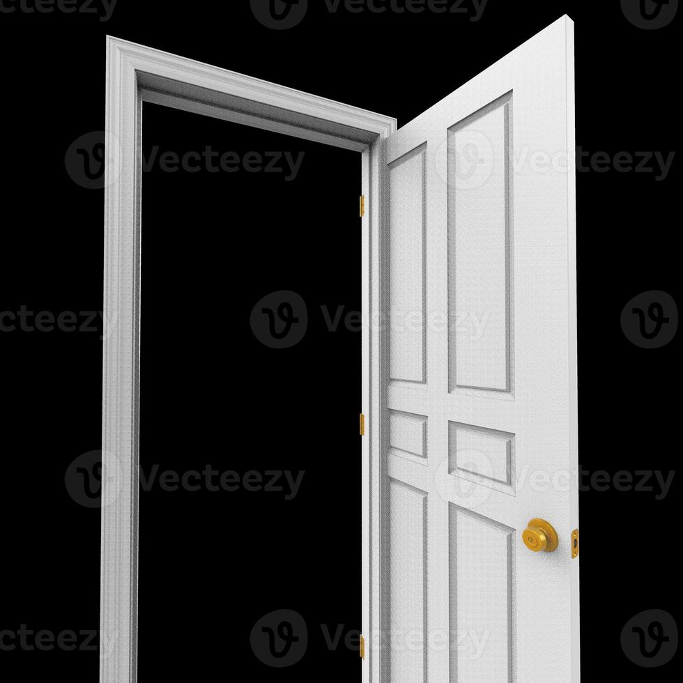 open isolated white door closed 3d illustration rendering photo