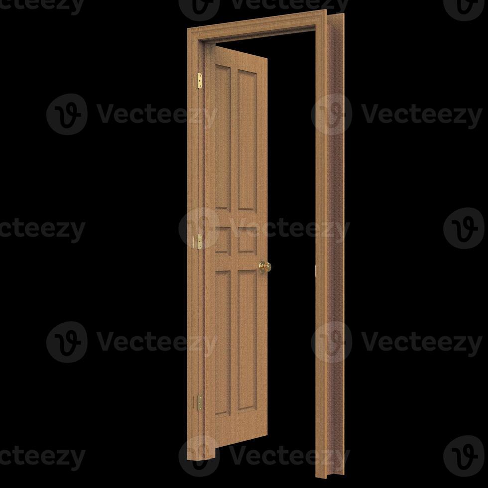 open wood isolated door closed wooden 3d illustration rendering photo