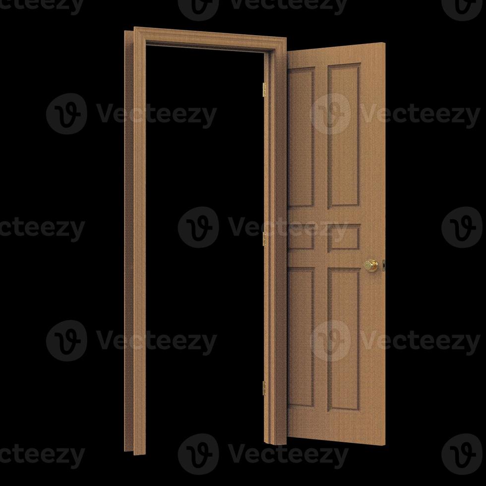 open wood isolated door closed wooden 3d illustration rendering photo