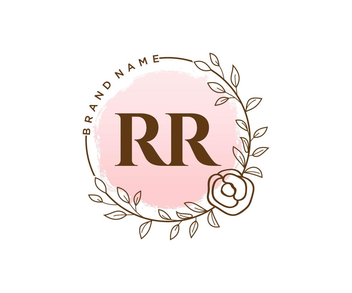 logotipo femenino inicial rr. utilizable para logotipos de naturaleza, salón, spa, cosmética y belleza. elemento de plantilla de diseño de logotipo de vector plano.