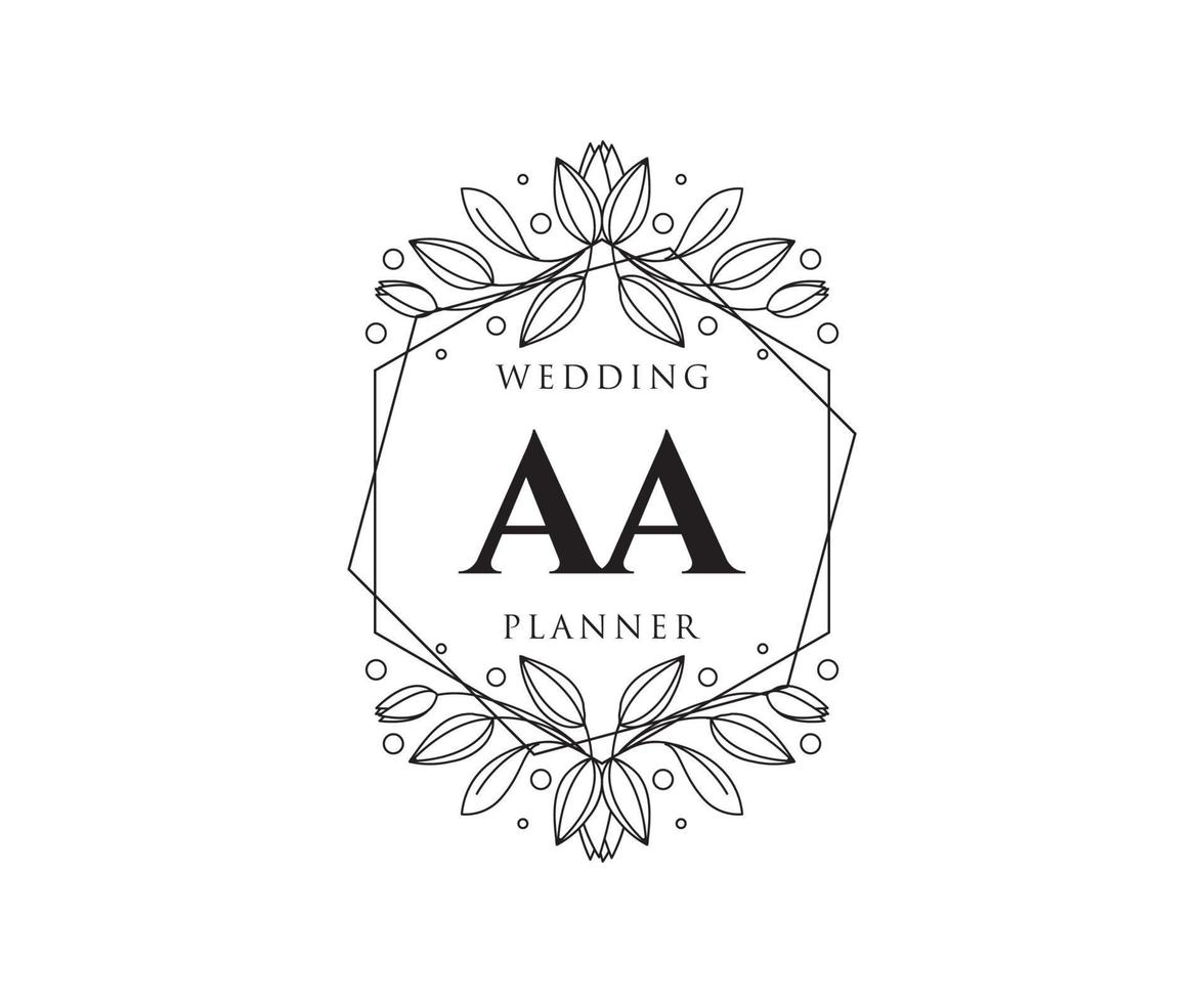 AA Initials letter Wedding monogram logos collection, hand drawn modern minimalistic and floral templates for Invitation cards, Save the Date, elegant identity for restaurant, boutique, cafe in vector