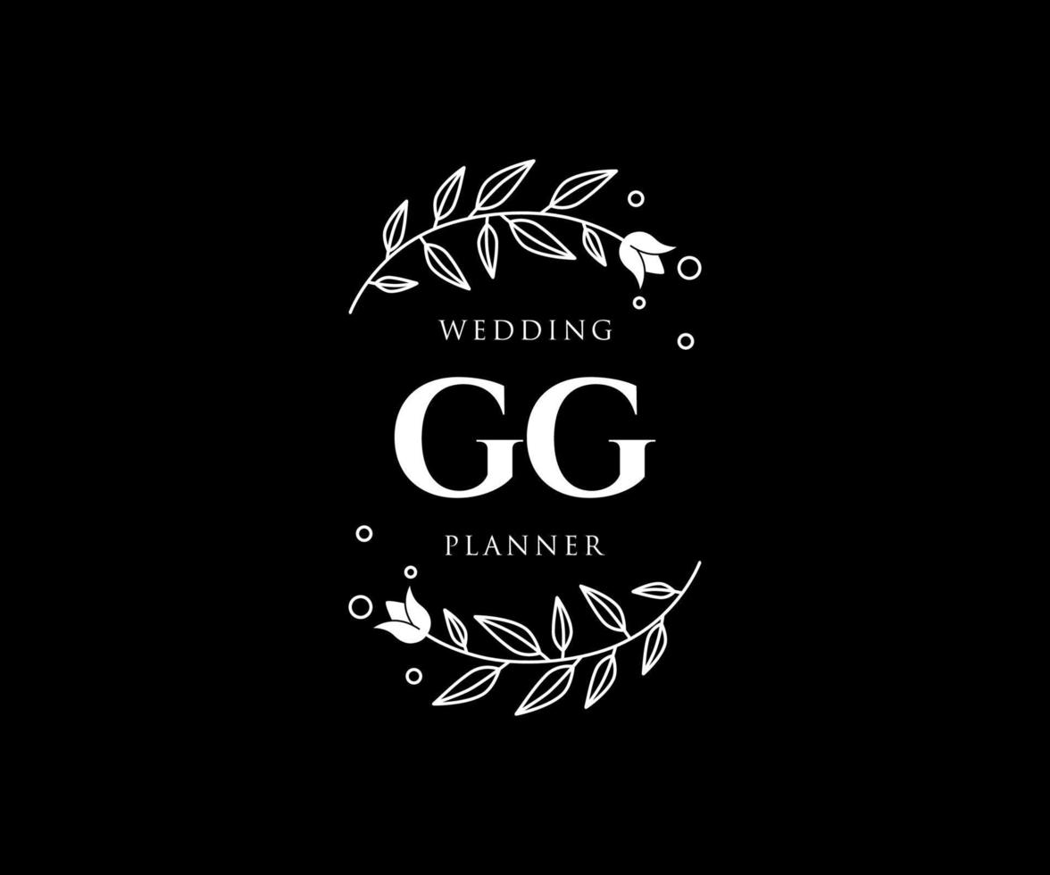 GG Initials letter Wedding monogram logos collection, hand drawn modern minimalistic and floral templates for Invitation cards, Save the Date, elegant identity for restaurant, boutique, cafe in vector