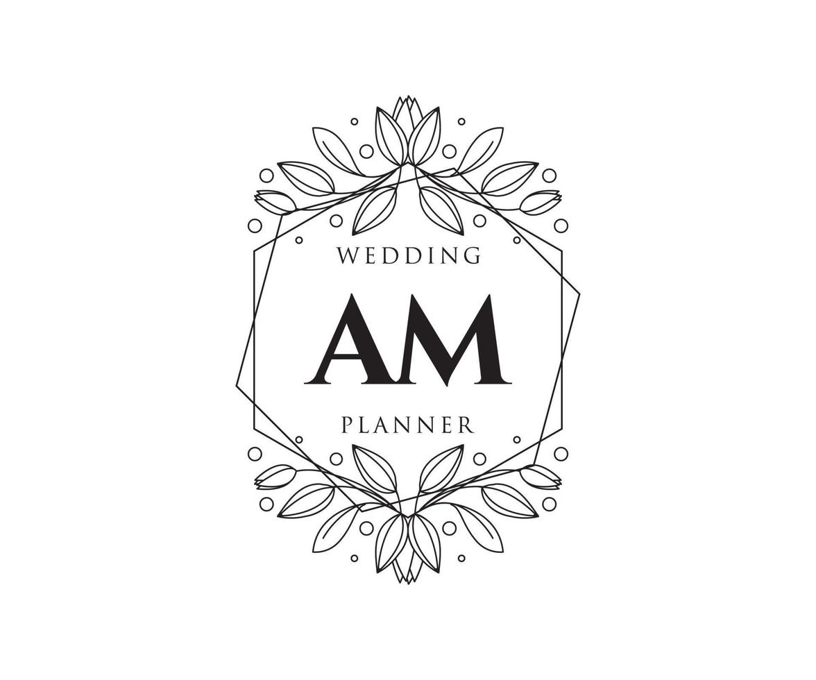 colección de logotipos de monograma de boda con letras iniciales, plantillas florales y minimalistas modernas dibujadas a mano para tarjetas de invitación, guardar la fecha, identidad elegante para restaurante, boutique, café en vector