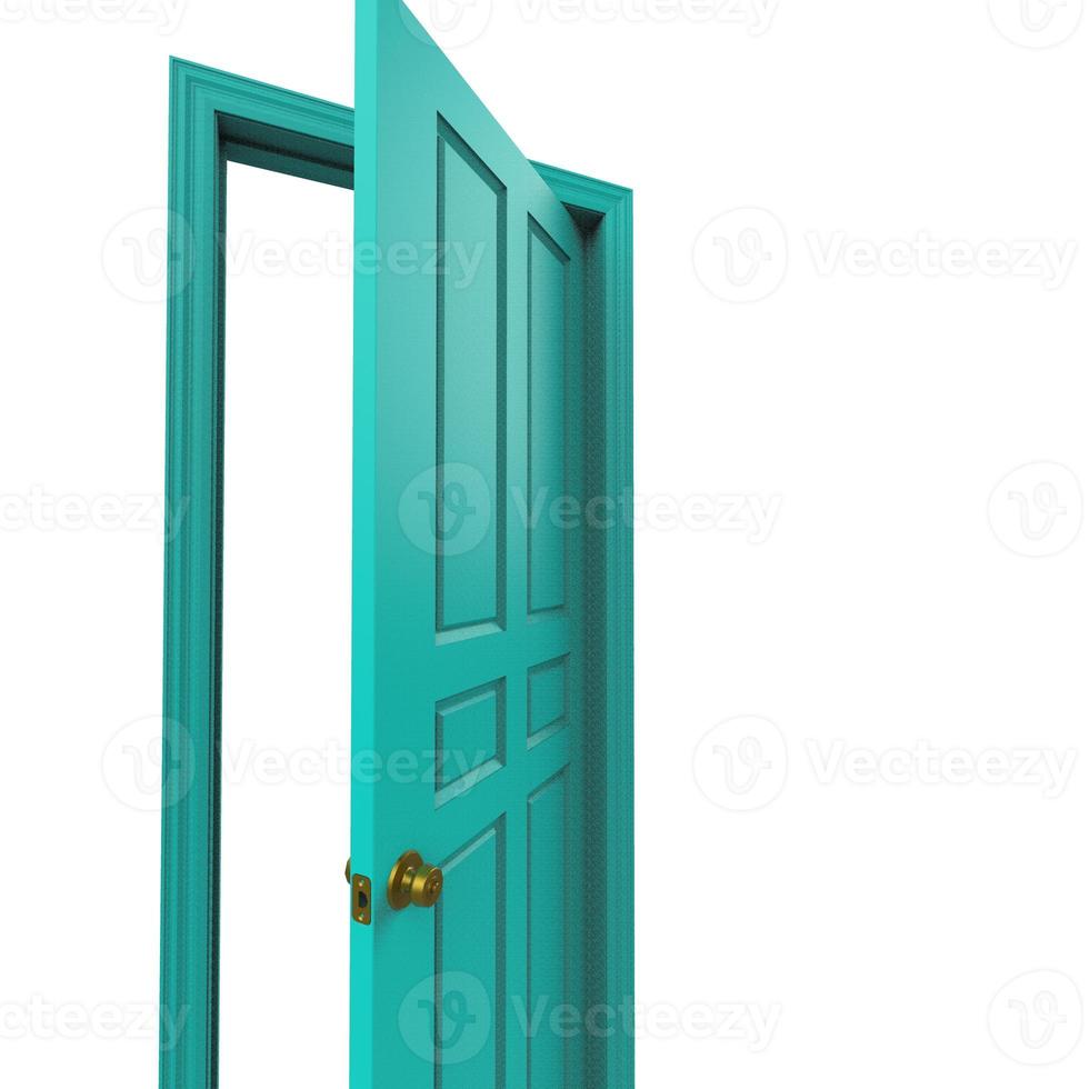 puerta aislada azul claro abierta cerrada representación de ilustración 3d foto