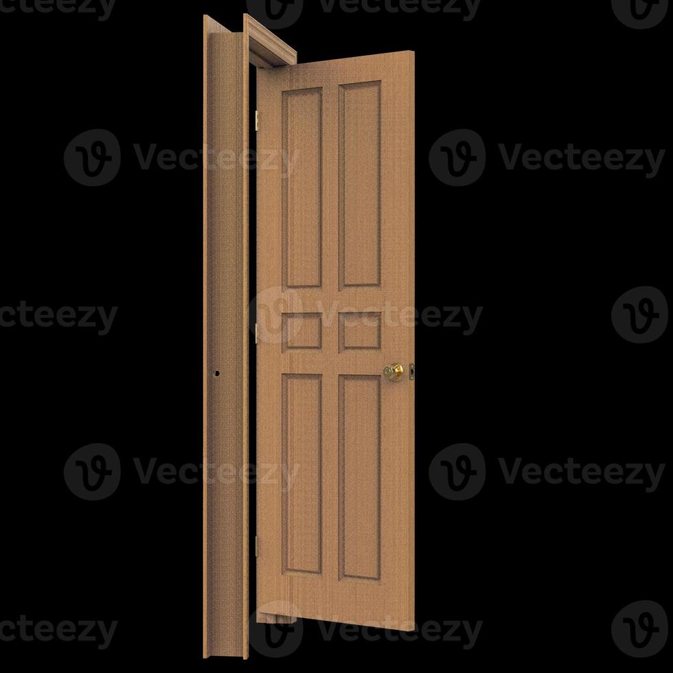 open wood isolated door closed wooden 3d illustration rendering photo