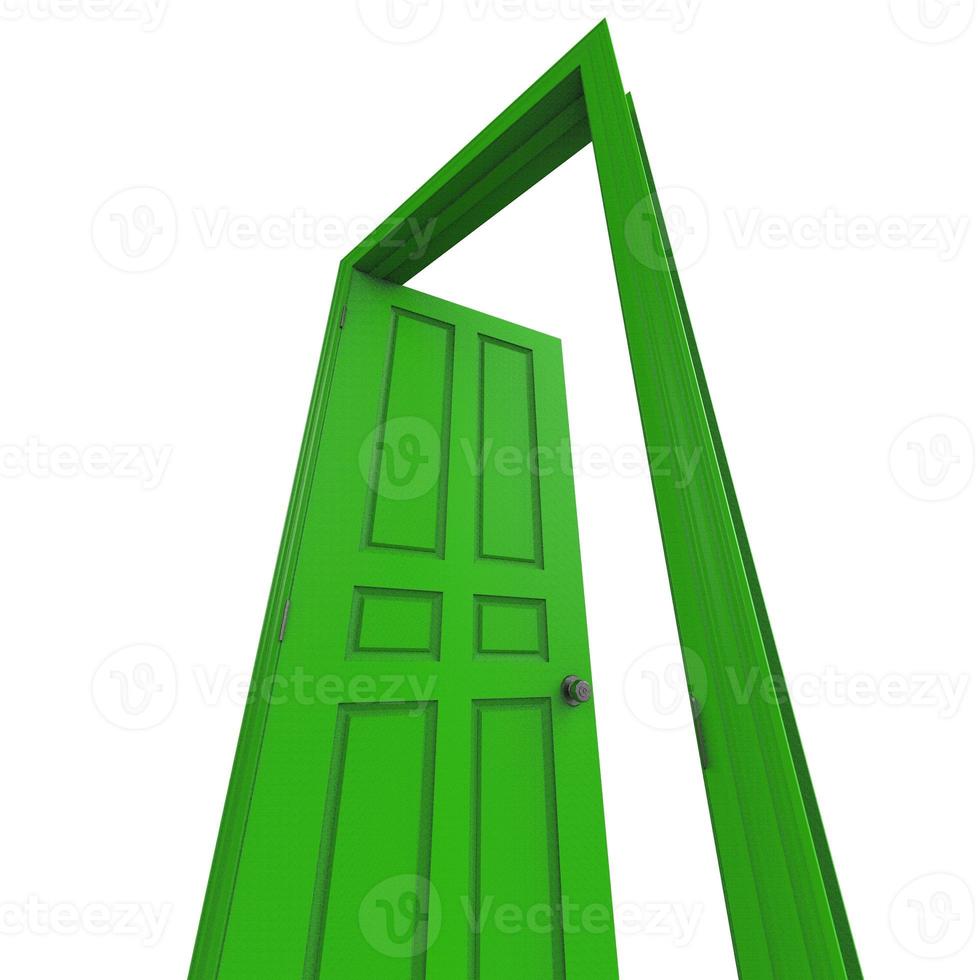 puerta verde abierta aislada cerrada representación de ilustración 3d foto