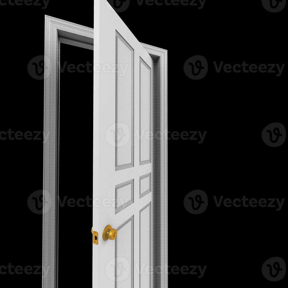 open isolated white door closed 3d illustration rendering photo