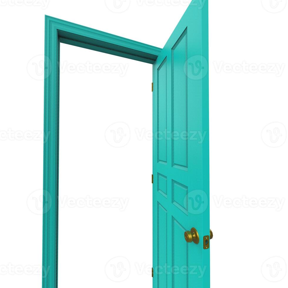 open light blue isolated door closed 3d illustration rendering photo