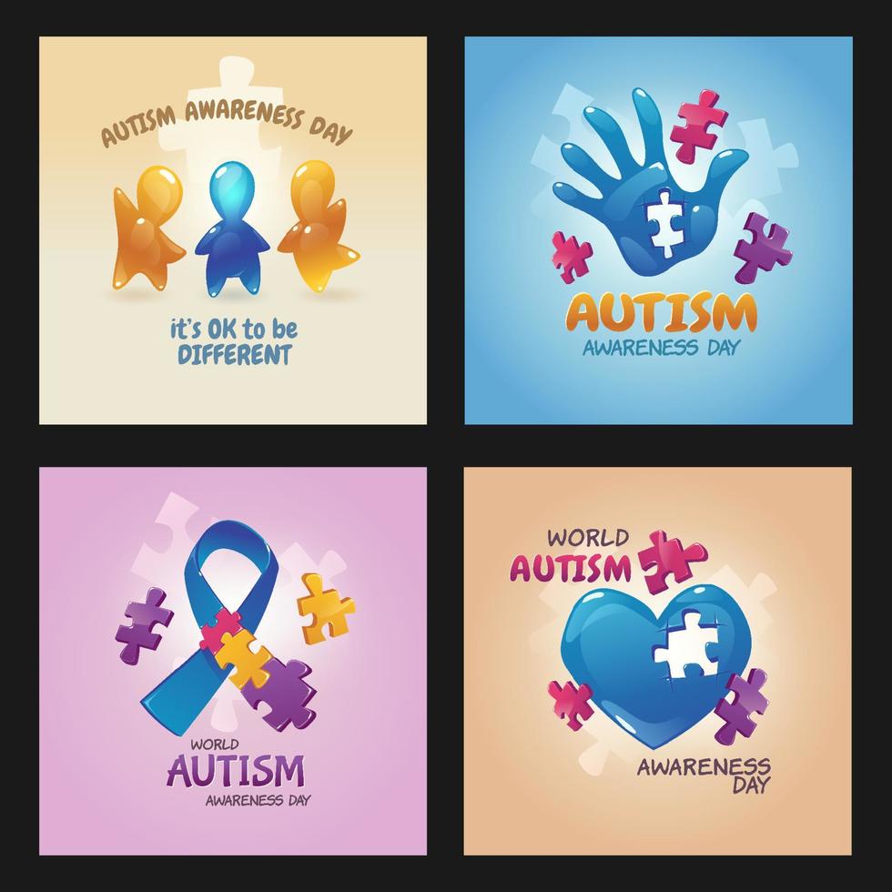 carteles del día mundial de la conciencia del autismo con rompecabezas vector