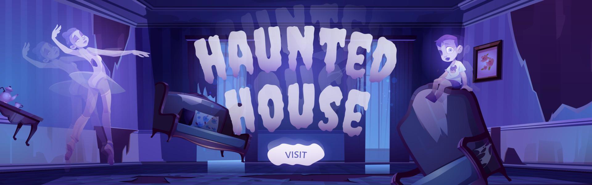 Banner of haunted house with ghosts illustration vector